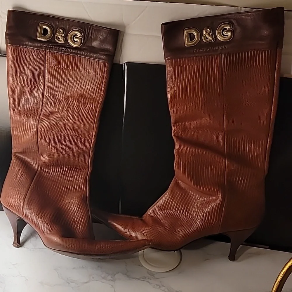 AUTHENTIC DOLCE & GABBANA  BROWN LEATHER LIZARD PRINT BOOTS - US 10 / EU 40 - Picture 3 of 16